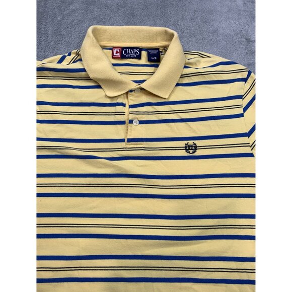 Chaps Men's Large Yellow & Blue Striped Polo Golf Grandpa Shirt 100% Cotton - Picture 8 of 9